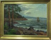 NAESS Henry 1900,Kustlandskap med båt.,Auktionskompaniet SE 2007-11-19