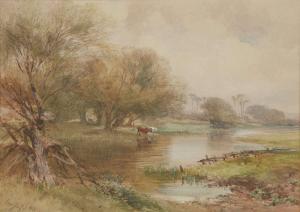 NAFTEL Paul Jacob 1817-1891,A wooded river landscape with cattle watering,1881,Rosebery's 2023-03-29