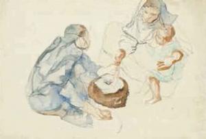 NAGUI MOHAMMED 1888-1956,Egyptian women and child with pestle and mortar,Christie's GB 2014-10-29