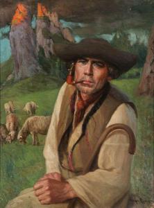 NAGY 1900-1900,Herder met schapen voor kasteel op rots,Bernaerts BE 2015-10-26