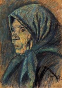 NAGY Istvan 1873-1937,Woman with Blue Shawl,1917,Kieselbach HU 2002-09-11