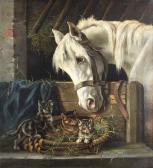 Nahl Hugo Wilhelm Arthur 1833-1889,Horse with Kittens,1885,Clars Auction Gallery US 2018-02-24
