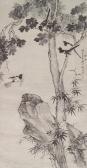 NAIQI ZHANG 1500-1500,Magpies with Wutong tree, bamboo androck,Bonhams GB 2010-12-14