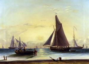NAISH John George 1824-1905,Fishing boats and paddle steamer at sunset,Canterbury Auction 2020-06-06