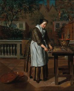 NAIVEU Matthijs 1647-1721,A woman cleaning fish,Palais Dorotheum AT 2022-05-12