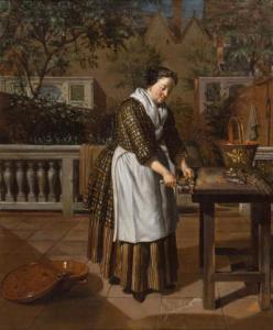 NAIVEU Matthijs,Cleaning herring in an Amsterdam courtyard garden,1690,Venduehuis 2022-11-16