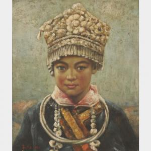 NAIZHENG ZHU 1935-2013,Girl In Traditional Dress,1974,33auction SG 2023-04-30