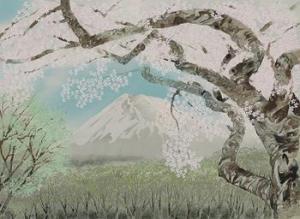 NAKAJIMA Yoshio 1940,cherry blossoms and Mt. Fuji,Mainichi Auction JP 2023-05-26