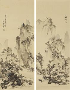 NAKAMURA Fusetsu 1866-1943,Spring and autumn view (a pair of scrolls),Mainichi Auction JP 2023-09-07