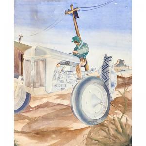 NAKANISHI,r Heart Mountain tractor scene,1943,Rago Arts and Auction Center US 2015-04-17