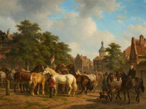 NAKKEN William Carel 1835-1926,Horse Market in a Dutch Town,1856,Van Ham DE 2024-01-30
