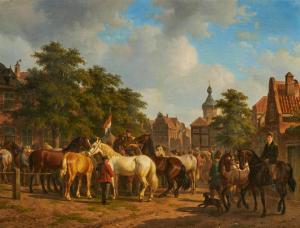 NAKKEN William Carel 1835-1926,Horse Market in a Dutch Town,1856,Van Ham DE 2023-05-15
