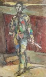 NANCY Carline,Full length portrait of a theatrical harlequin,1986,Canterbury Auction 2021-04-10