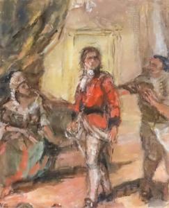 NANCY Carline,Theatrical scene with a group of three figures in ,1988,Canterbury Auction 2021-04-10