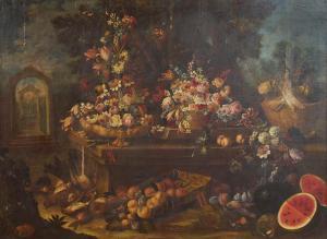 NANI Giacomo 1698-1770,Trionfo di fiori e frutta con animali da cacciagio,Blindarte IT 2023-11-30
