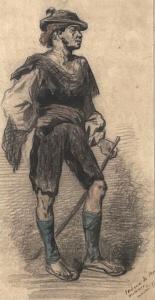 NANTEUIL Célestin François 1813-1873,Etude de personnage en pied,Libert FR 2023-07-06