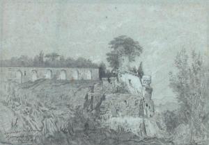 NANTEUIL Célestin François 1813-1873,Vue du Forum romain Pierre noire,Beaussant-Lefèvre 2009-04-08