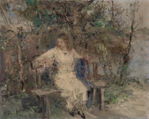 NARAY Aurel 1883-1948,Girl on a park bench,Palais Dorotheum AT 2014-03-11