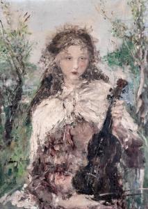NARAY Aurel 1883-1948,Girl with violin,Nagyhazi galeria HU 2023-12-12