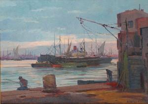 NATALI Renato 1883-1979,Harbor Scene: Livorno, Italy,Hindman US 2005-02-20