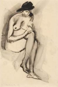NAUEN Heinrich 1880-1941,Seated female nude with hat,1914,Van Ham DE 2009-05-27