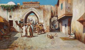 NAVARRO LLORENS Jose 1867-1923,Travellers by a market gate, Tangiers,1899,Bonhams GB 2022-06-14