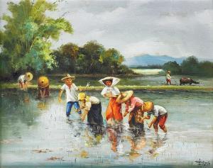 NAVARRO Oscar 1921-1973,Planting Rice,1969,Leon Gallery PH 2018-01-20