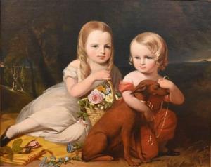 NEAGLE John 1796-1865,Emma and Owen Glendower Jones and Dog Fury,1847,Nadeau US 2022-04-30