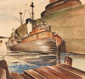 NEAL ROBERT 1916-1987,Untitled (Dock Scene),1945-50,Swann Galleries US 2021-04-22