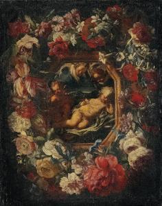 NEAPOLITAN SCHOOL,A garland of flowers with putti,Palais Dorotheum AT 2014-04-09