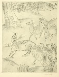 NEBEL Kay Heinrich 1888-1953,Löwin und Zebras an der Wasserstelle,1920,Leipzig DE 2024-04-20