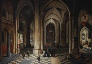 NEEFFS PEETER 1620-1675,The interior of a cathedral at night, with elegant,Bonhams GB 2021-12-08