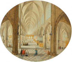 NEEFS Pieter II 1620-1675,Interior of Antwerp Cathedral during mass,Galerie Koller CH 2024-03-22