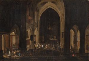NEEFS Pieter II 1620-1675,Interno di chiesa gotica fiamminga,Bertolami Fine Arts IT 2022-11-17