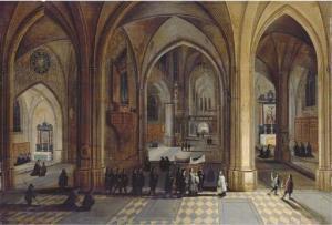 NEEFS Pieter II 1620-1675,The interior of a Gothic cathedral with a processi,Christie's 2005-12-09