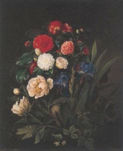 NEERGARD Hermania Sigvardine 1799-1874,still life of irises, wild roses and ranuncul,1854,Sotheby's 2001-06-28