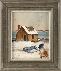 NEILL Ben 1914-2001,Fishing shack in the winter,Eldred's US 2022-08-25