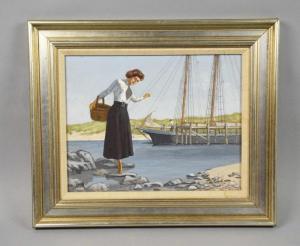 NEILL Ben 1914-2001,SEASCAPE WITH SAILBOAT AND LADY,Dargate Auction Gallery US 2022-08-28