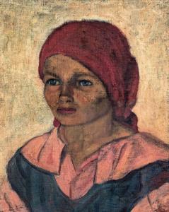 NELLY Timkó,Portrait of a girl in red kerchief,Nagyhazi galeria HU 2021-04-17