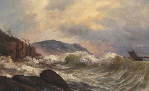 NELSON Walfrid 1849-1930,Seascape with sailing ship in rough sea,1880,Bruun Rasmussen DK 2019-01-28