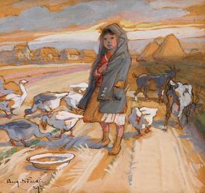 NEMEJC Augustin 1861-1938,Little shepherdess,1929,Meissner Neumann CZ 2009-09-26