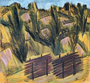 NEMETH JOZSEF 1928-1994,Woodpiles on the hillside,Nagyhazi galeria HU 2018-05-28