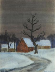NEROSLOW Aleksander 1891-1971,Gehöfte im Winter am Waldrand,1944,Wendl DE 2023-10-25