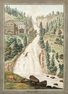 NESSELTHALER Andreas 1748-1821,Waterfall at Gastein with the artist in ,1800,im Kinsky Auktionshaus 2019-04-09