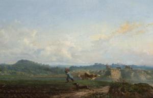 NETTER Benjamin 1811-1881,Landschaft mit Vieh und Hirte,1862,Wendl DE 2023-10-25