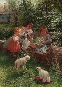 NEUBER Hermann 1860-1916,Madre y niños en un jardín,1894,Balclis ES 2012-07-11