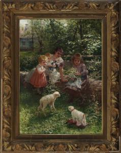 NEUBER Hermann 1860-1916,Spielende Kinder im Garten.,1894,Neumeister DE 2011-07-06