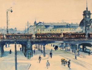 NEUGEBAUER Georg L 1889,Dresden Hauptbahnhof - Blick auf d,1919,Schmidt Kunstauktionen Dresden 2018-03-24