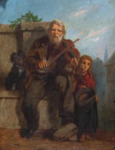 NEUMANN Arnold 1836-1920,Alter Straßenmusikant auf der Geige spielend,Leo Spik DE 2015-07-09