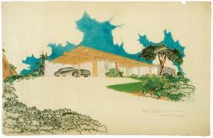 NEUTRA Richard Joseph 1892-1970,Architectural rendering of the Ser,1952,Los Angeles Modern Auctions 2016-05-22
